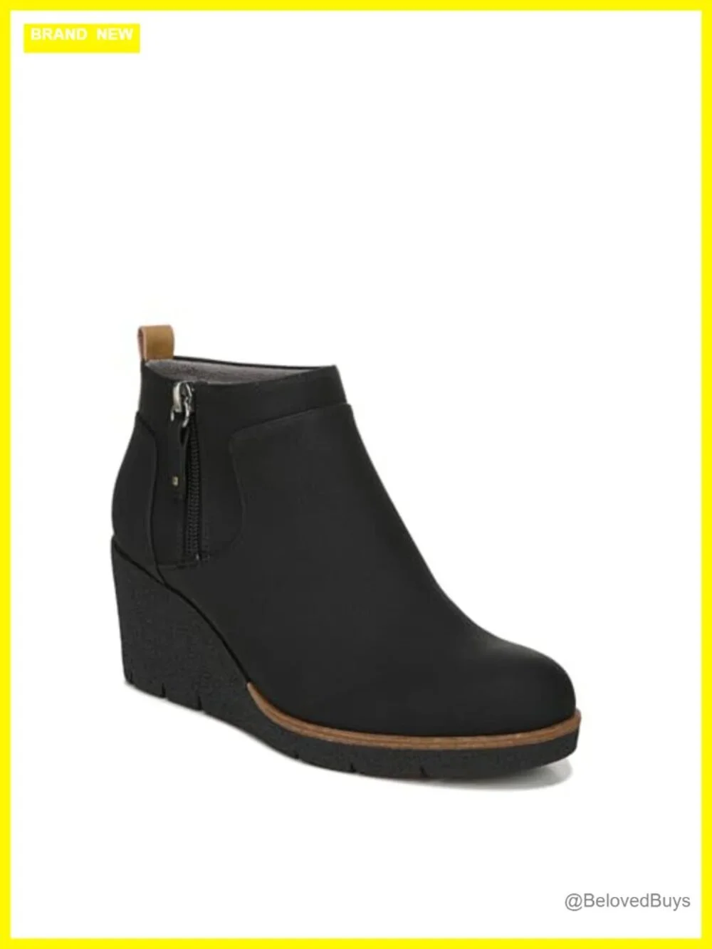 Faux Leather Ankle Bootie with Wedge Heel - Slip On with Zip